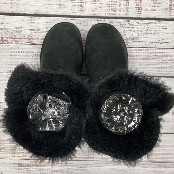 Ugg Bailey Button Short II 2 Black Sheepskin Suede Winter Boots, Women’s Size 7 - Picture 6 of 9